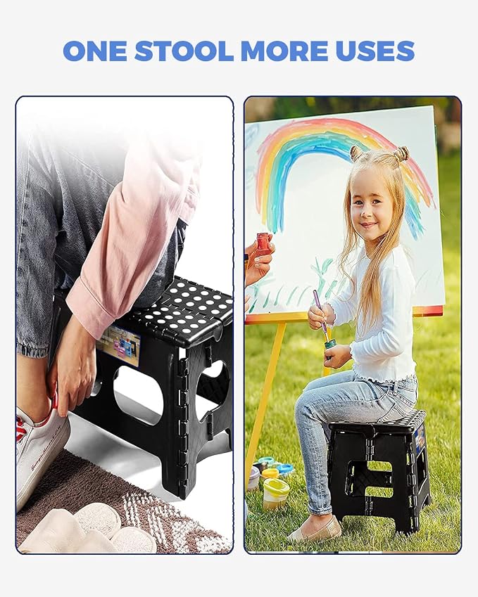 ACKO 11 inch Folding Step Stool Lightweight Plastic Step Stool - 2 Pack - Foldable Step Stools for Adults,Non Slip Folding Stools for Kitchen Bathroom Bedroom (Black, 2 Pack)