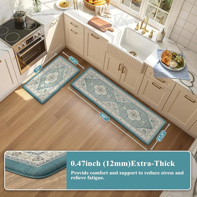 Collive Boho Anti Fatigue Kitchen Mats Sets 2 Piece Non Skid Kitchen Mats for Floor Cushioned Kitchen Rugs and Mats Waterproof Ergonomic Comfort Standing Mat Runner for Kitchen,Home,Office,Laundry