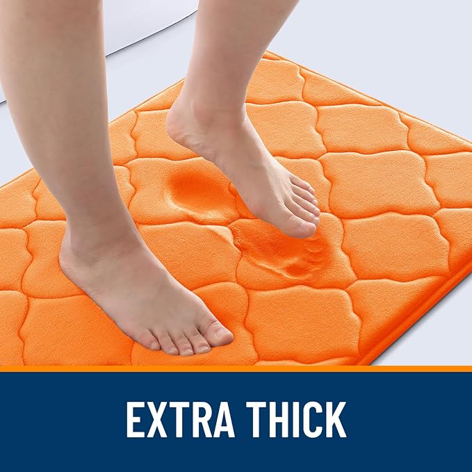 OLANLY Memory Foam Bath Mat Rug 24x16, Ultra Soft and Absorbent Bathroom Rugs, Non-Slip, Comfortable, Machine Washable Bath Carpet for Bathroom Floor, Tub, Shower and Home Decor Accessories, Orange