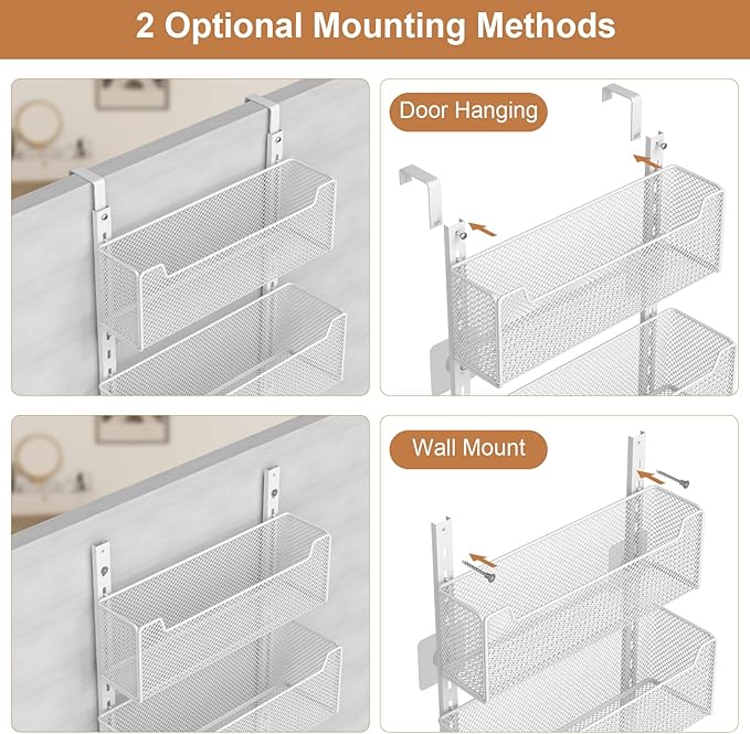 VyGrow Over The Door Organizer, 8-tier Metal Door Organizer Hanging with Adjustable Baskets, Behind The Door Storage for Bedroom Closet Bathroom Pantry Cabinet Kitchen, White