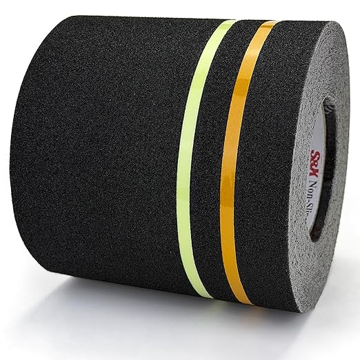 S&X Heavy Duty Anti Slip Tape 6 Inch x 60 Ft, High Traction Non Skid Grip Tape with Reflective & Glow-in-the-Dark Strips, Outdoor Stair Treads Non-Slip for Steps Ramps Boats Decks Long-Lasting