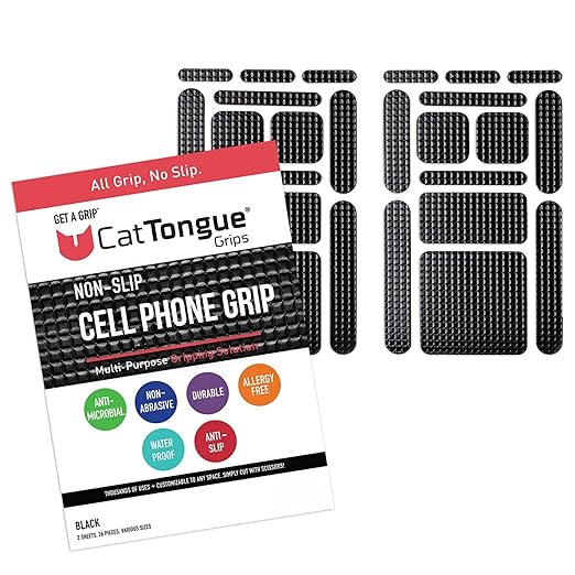 CATTONGUE GRIPS Non-Abrasive Grip Tape Strips - Heavy-Duty, Pre-Cut Anti-Slip Tape for Phones, Tablets, Crafting & More - Indoor & Outdoor Anti-Slip Solution (Black, 1-Pack)