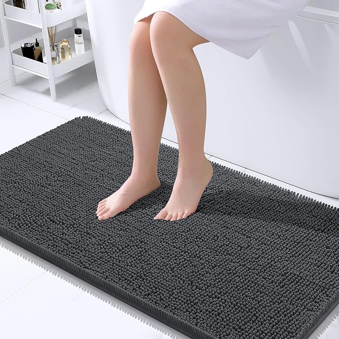 OLANLY Large Bathroom Rugs 45x27, Extra Soft Absorbent Chenille Bath Rugs, Rubber Backing Quick Dry, Machine Washable Bath Mats for Bathroom Floor, Tub and Shower, Home Decor Accessories, Dark Grey