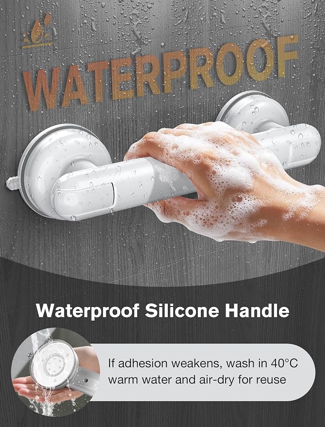 Grab Bars for Bathtubs and Showers, Shower Handles for the Elderly and People in Need, 2026 Upgraded Rubber Suction Cup with Maximum 350 lbs Suction Power, No Drilling-(White-1 Pack)