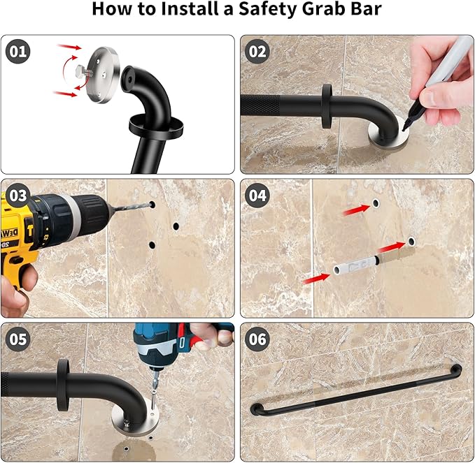48 Inch Anti Slip Shower Grab Bar, Munzong Bathroom Grab Bar for Showers, Black Knurled Handicap Balance Bar,Safety Hand Rail Support Elderly Senior Assist Bath Handle