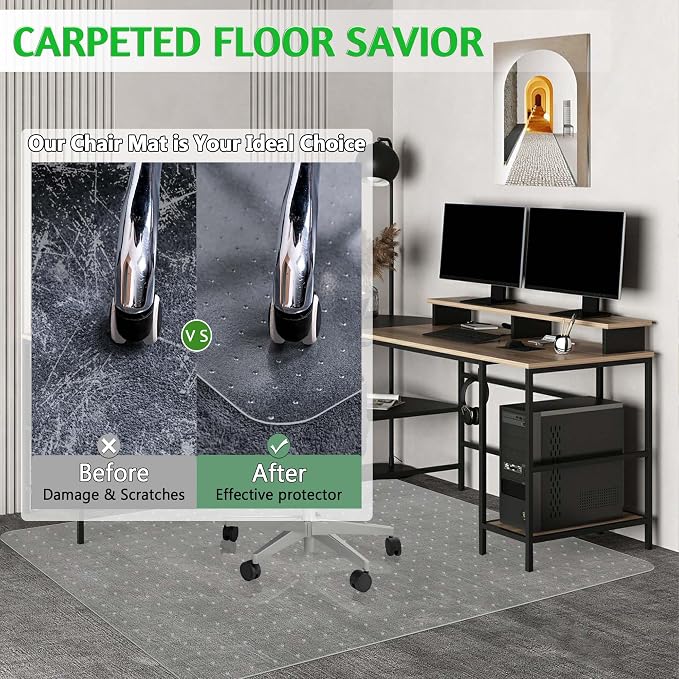 100pointONE Extra Large Office Chair Mat for Carpet, 46" x 60" Clear Desk Chair Mat for Low Pile Carpeted Floors- Easy Glide Plastic Floor Mat for Office Chair on Carpet