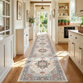 RELEANY Area Rugs Runner 3'x20' Washable Non-Slip, Floral Vintage Distress Medallion Carpet for Kitchen Hallway Bedroom Beside Laundry Room Bathroom, Beige Navy Blue Orange Colorful