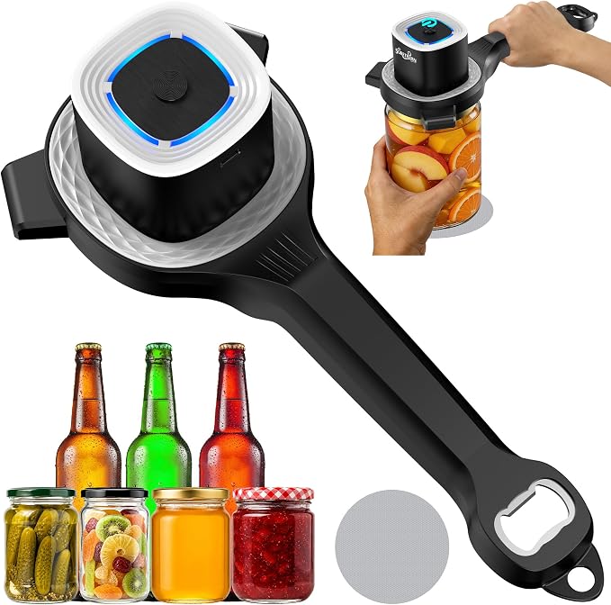 Electric Jar Opener for Seniors with Auto-Adjusting Gripper, Rechargeable Jar & Bottle Openers for Weak Hands and Arthritis, Easy Twist Off Lid Opener with Rubber Gripper Pad, Fits 1"-3.5" Lids(White)