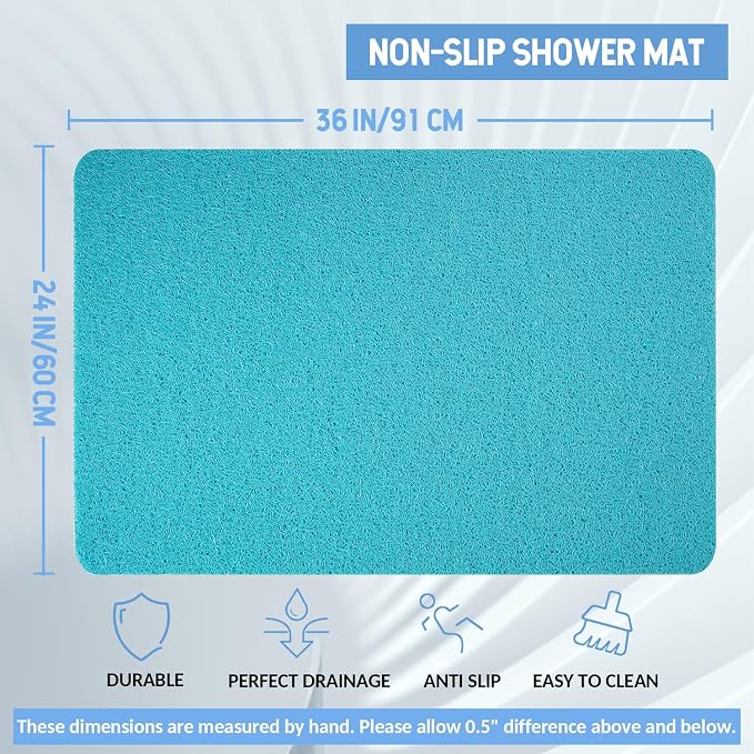 Hargiis Non-Slip Bathtub Mat, Anti Slip Shower Mat, Fast Drying Bathtub Mats, Foot Scrubber Mat, Anti Slip Mat for Tub, Floor, Bathroom, Kitchen, Home, Hotel (Turquoise Blue 36"×24")