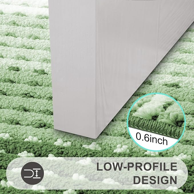 Kitinjoy Indoor Outdoor Door Mat, 59x20 Non-Slip Absorbent Dirt Trapper, Low-Profile Washable Inside Entrance Front Floor Mat, Sturdy Soft Entry Dotted Ombre Doormats for Entryway, Sage Green