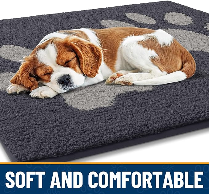 Smiry Dog Door Mat for Muddy Paws, Absorbs Moisture and Dirt, Low-Profile Entryway Mat with Non-Slip Backing, Entry Indoor Outdoor Doormat for Inside Floor (40x32 Inches, Dark Grey, Paw