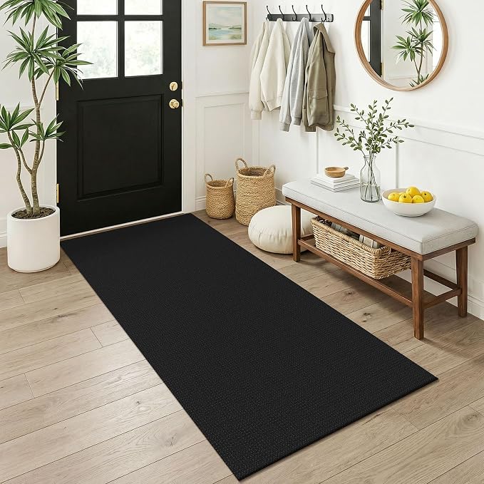 KOZYFLY Black 3x6 Washable Runner Rug, Non Slip Wide Runners for Hallway, Woven Large Entryway Runners, Braided Floor Carpet Runner for Entry, Kitchen, Bedside, Hall, Black/Dark Grey