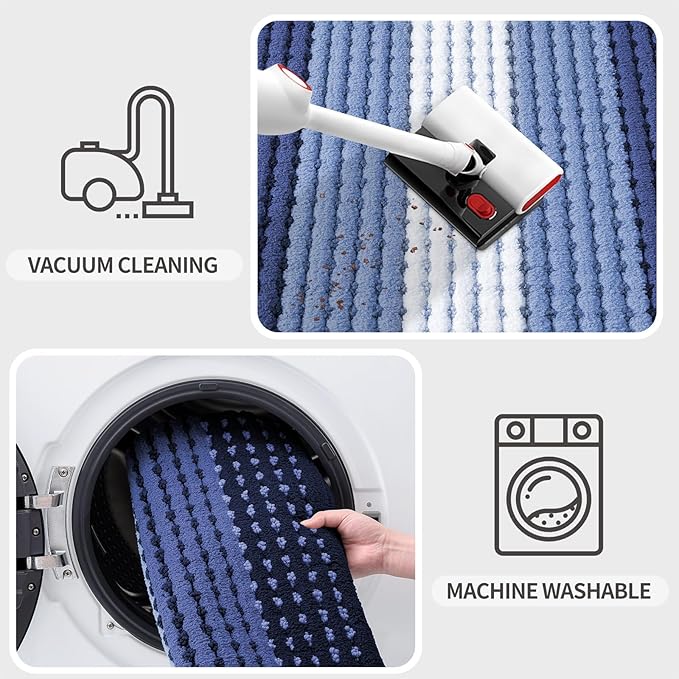 Kitinjoy Indoor Outdoor Door Mat, 40x32 Non-Slip Absorbent Dirt Trapper, Low-Profile Washable Inside Entrance Front Floor Mat, Sturdy Soft Entry Dotted Ombre Doormats for Entryway, Navy Blue