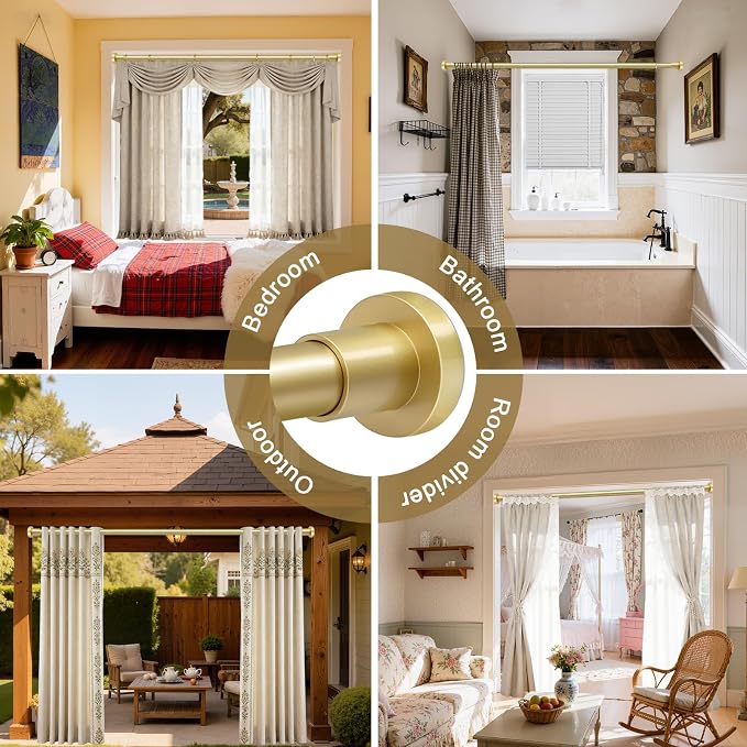 YNL Gold Shower Curtain Rod 32-80 Inch(2.7-6.6ft), Non Slip, Never Rust, No Drill Stainless Steel Spring Tension Shower Rod, Adjustable Tension Rod for Bathroom