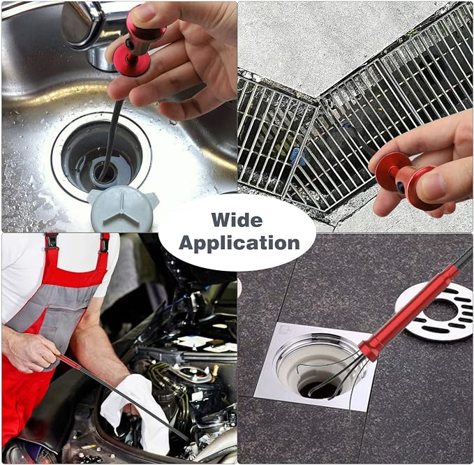 Housolution Grabber Tool Magnetic Four-claw Picker, Bendable Hose Reacher Pickup Sweeper with LED Lights, Flexible Long Handy Reaching Assist Tool for Litter Pick/Home Sink/Drain - Red