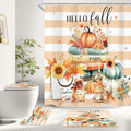4Pcs Fall Autumn Shower Curtain Set, Pumpkin Sunflower Maple Leaf Bathroom Curtain with Rug, Toilet Lid Cover, Bath Mat, Burnt Orange Brown High Heels Books Shower Curtain with 12 Hooks
