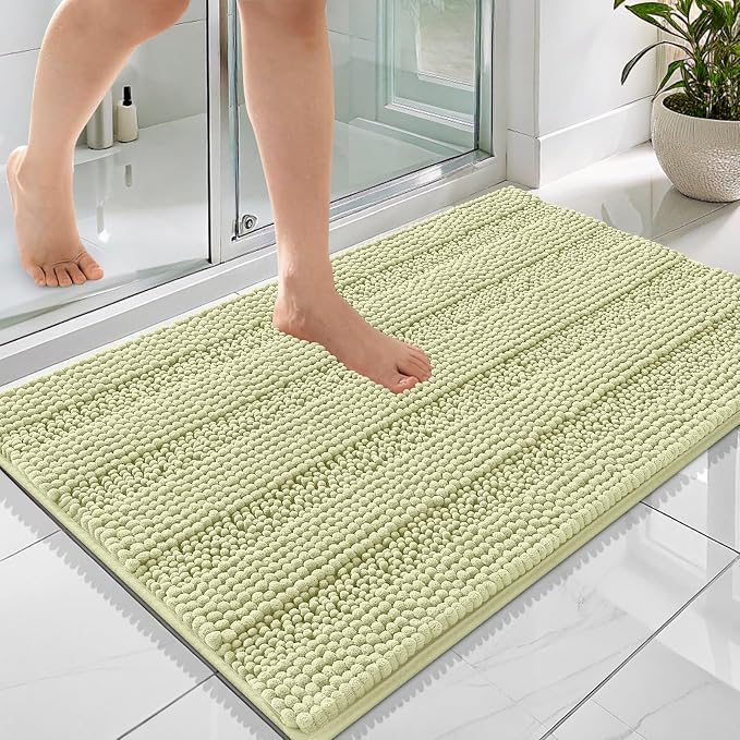 OLANLY Thick Bathroom Rugs 36x24, Extra Soft Absorbent Chenille Striped Bath Rugs, Rubber Backing, Machine Wash Dry, Bath Mats for Bathroom Floor, Tub and Shower, Home Decor Accessories, Vanilla