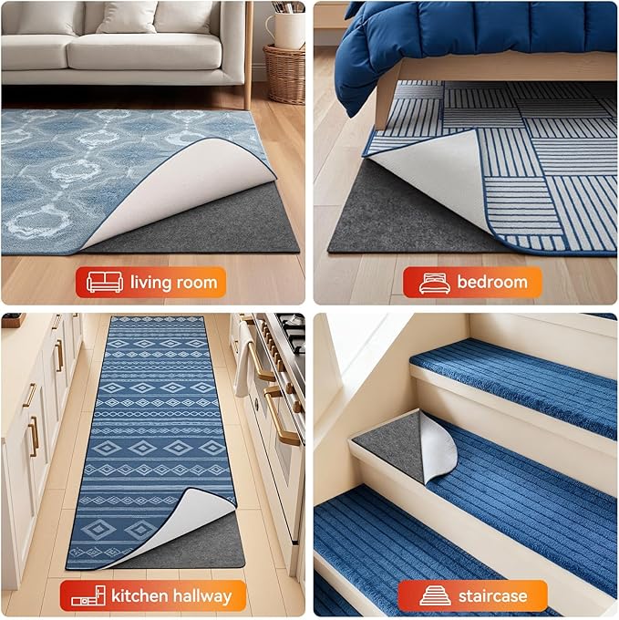 Songrey Non Slip Rug Pad Gripper 5x7 Ft, Thick Felt Fabric with Anti Skid Backing, Carpet Pad for Hardwood Floors, Keep Area Rugs in Place and Safe