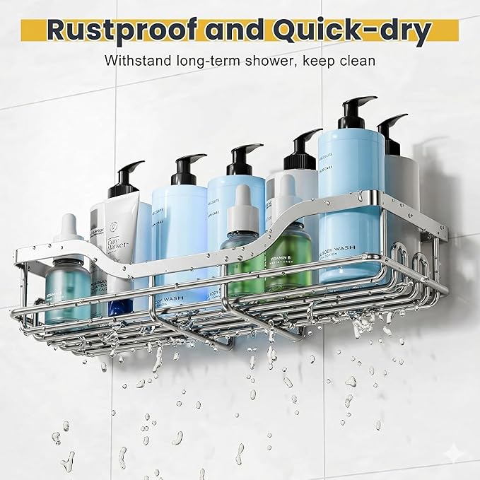 OMAIRA 3-Pack Shower Caddy with Soap Holder, Adhesive Rustproof No-drill Strudy Loading Inside Shower Organizer Shelves Rack Storage Bathroom Organization for Smooth Wall Glass Tile, Sliver (Large)