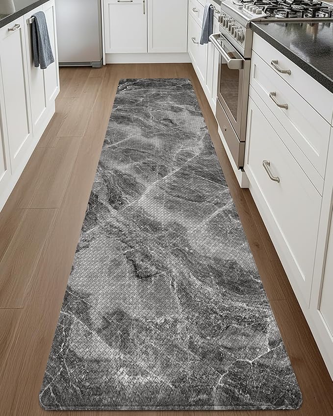 DEXI Kitchen Floor Mats Cushioned Anti Fatigue, 23x86 Large Long Standing Comfort Runner Rug Waterproof, Marble Memory Foam Padded for Front Sink Laundry, Dark Grey