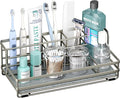 HapiRm Toothbrush Holders for Bathroom - 5 Partitions Bathroom Counter Organizer with Instant Drying Stone, Stainless Steel Countertop Storage Electric Toothbrush Toothpaste Holder - Brushed Nickel