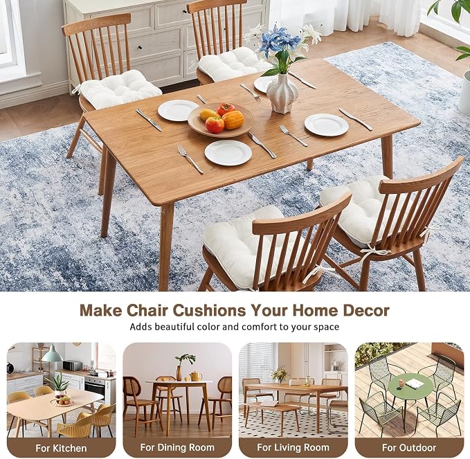 BETU White Chair Cushions for Dining Chairs Set of 4,3.5" Thick Kitchen Table Chair Pads with Ties,Non Slip Backing and Covers, Seat Cushion for Dining Room,Bar,Patio Chairs,15.5"X15.5"X3.5",White