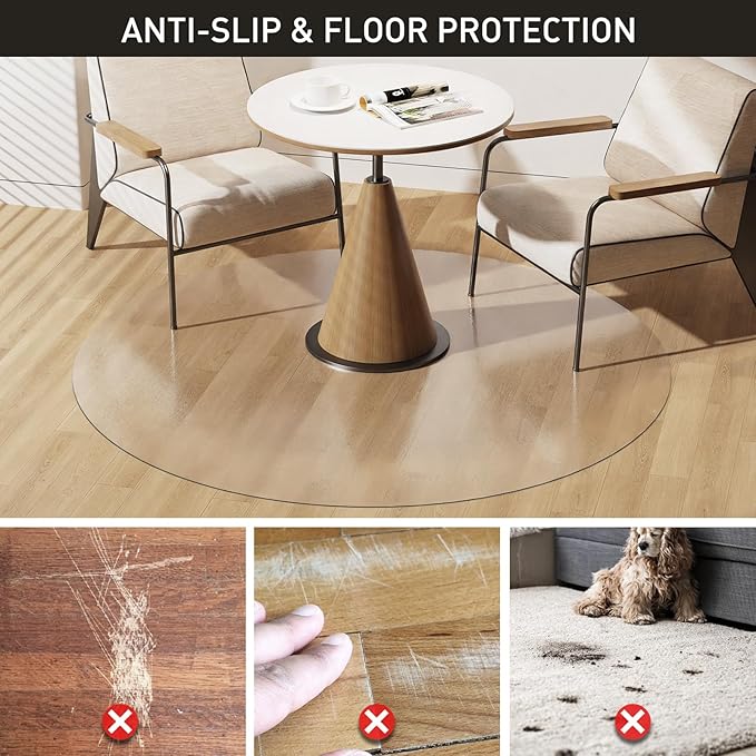 Clear Plastic Floor Mat for Under Dining Table, 4ft Round No Slip Waterproof Vinyl Area Rug for Home, Anti-Spill Hard Floor Protector Cover for Living Room, Splat Mat for Under High Chair