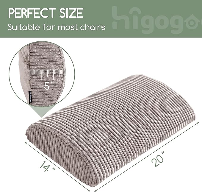 HIGOGOGO Lumbar Support Pillow for Recliner Chair/Accent Chair/Couch, Large Memory Foam Back Support Cushion for Elderly, Recliner Cushions for Back Rest, Pain Relief, Reading, Washable Cover, Grey