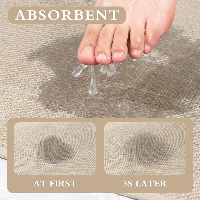 YIHOUSE Beige Bathroom Rug Sets 2 Piece, Absorbent Bath Mat for Bathroom Non Slip Washable, Bath Room Mat Quick Dry, Thin Bath Rug Set for Toilet and Floor(17"x24"+17"x47")
