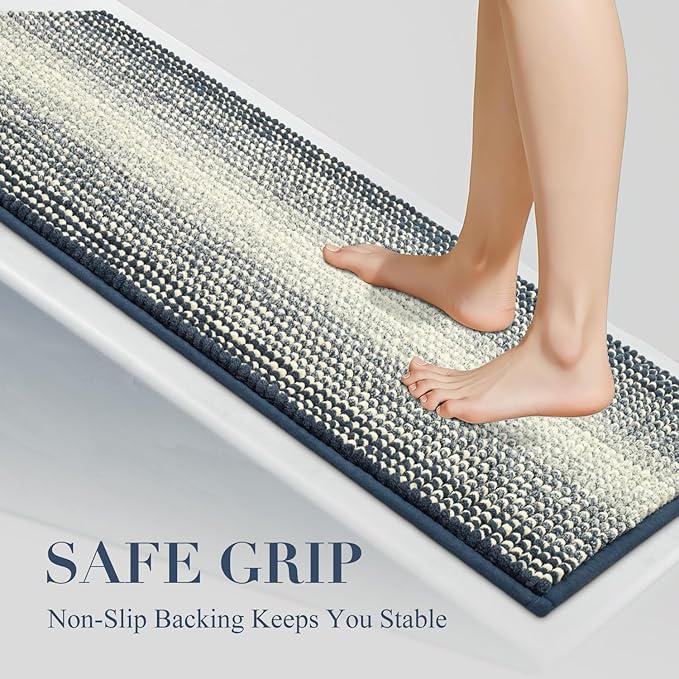 BSICPRO Bath Mat Rug for Bathroom, Non Slip 20 x 32 Inches, Water Absorbent Chenille, Machine Washable (Haze Blue)