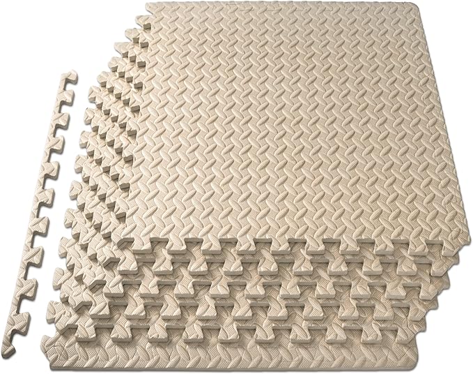 ProsourceFit Exercise Puzzle Mat 1/2-inch, EVA Interlocking Foam Floor Tiles for Home Gym, Workout Equipment, Kids Play Areas, Beige, 24 Sq Ft - 6 Tiles