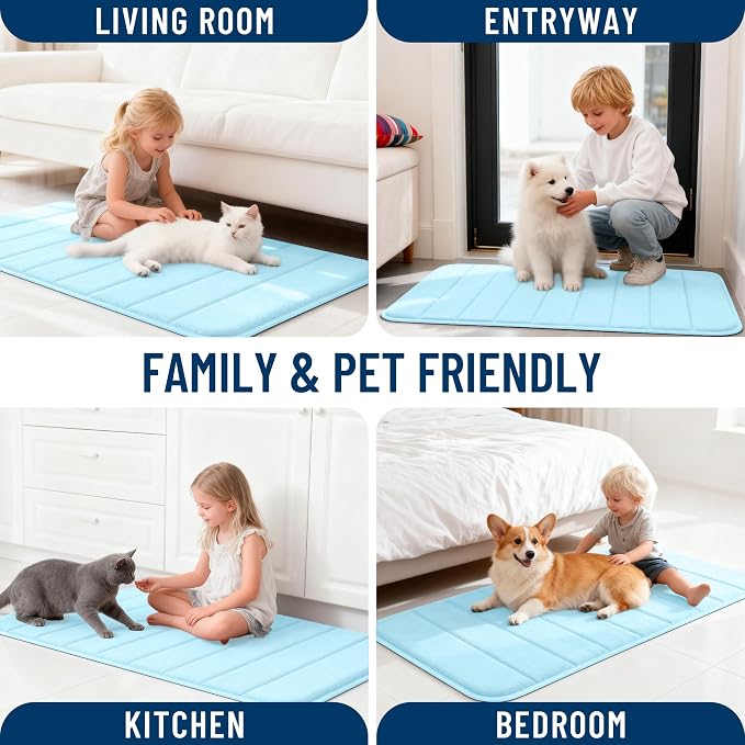 OLANLY Memory Foam Bath Mat 30x20, Super Soft Absorbent Bathroom Rugs, Quick Dry, Machine Washable Shower Floor Rugs, Bathmat Carpet, Bathroom Home Decor Accessories, Sky Blue