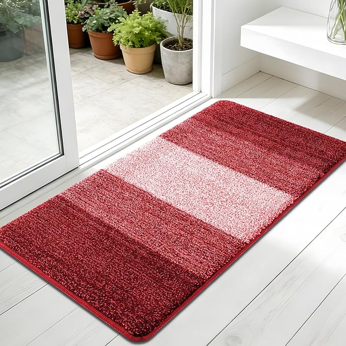 Kitinjoy Indoor Outdoor Door Mat, 45x27 Non-Slip Absorbent Dirt Trapper, Low-Profile Washable Inside Entrance Front Floor Mat, Sturdy Soft Entry Doormats for Entryway, Burgundy