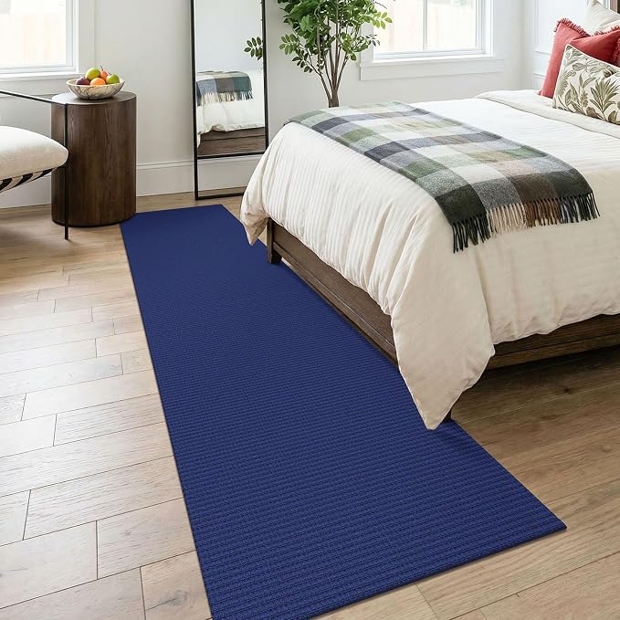 KOZYFLY Cotton Runners for Hallway 2.5'x8', Washable Runner Rug, Woven Non Slip Kitchen Runner, Braided Entryway Rug, Floor Carpet for Foyer, Bedroom, Hall, Royal Blue/Navy
