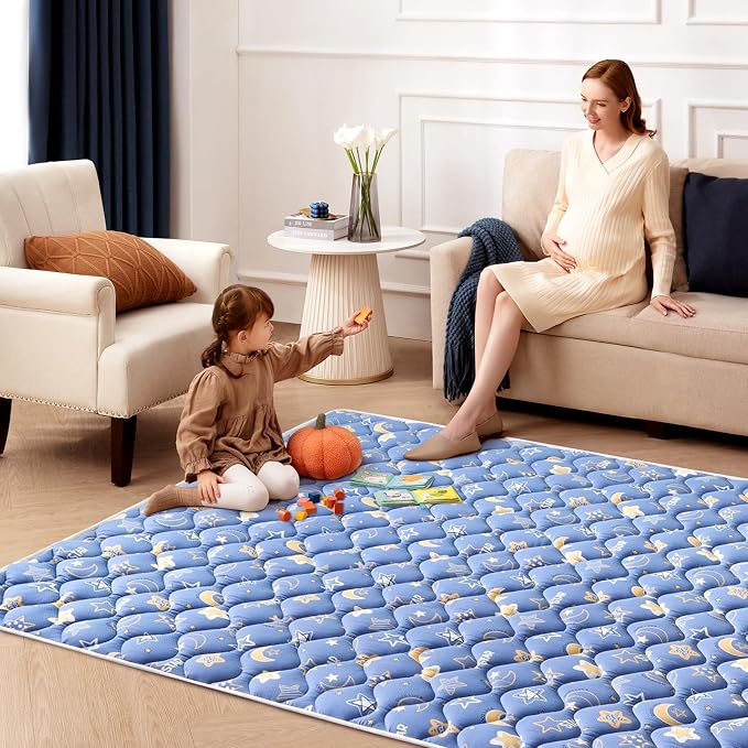 Odorless Premium Foam Baby Play Mat 50" x 50", Soft Microfiber Fabric Crawling Mat for Floor- Comfortable and Hypoallergenic, Non-Slip Cushioned Floor Playpen mat for Infants,Babies,Toddlers