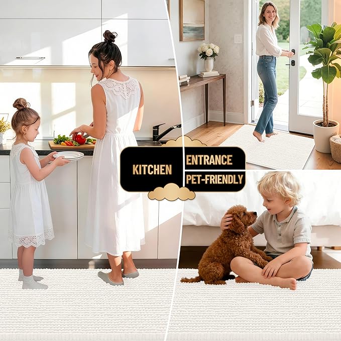 OLANLY Thick Large Bathroom Rugs 44x32, Extra Soft Absorbent Chenille Bath Rugs, Rubber Backing, Machine Wash Dry, Bath Mats for Bathroom Floor, Tub and Shower, Home Decor Accessories, Ivory