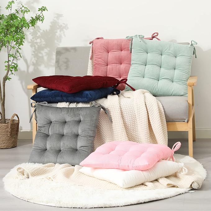 HLOVME Corduroy Chair Cushion with Ties Ultra Soft Warm Floor Cushion for Kids Reading Nook Comfortable Square Seat Cushion for Adult 15.7”x15.7”, White
