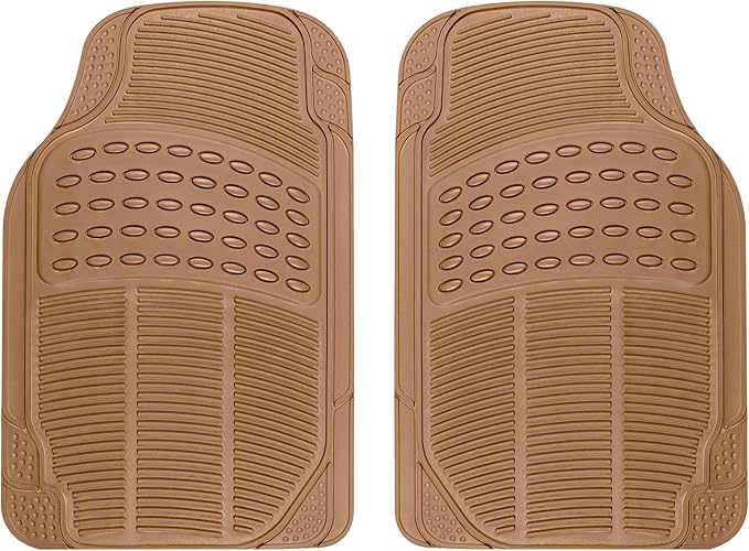 BDK ProLiner Floor Mats for Cars Trucks SUV, 2-Piece All-Weather Car Mats with Universal Fit Design, Durable Car Floor Mats with Capture Ridges, Waterproof Rubber Floor Mats for Cars (Beige)