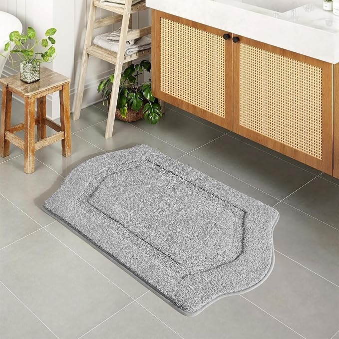 Bathroom Rug Mat, Extra Soft Absorbent Washable Bath Rug, Non-Slip Bath Mats for Bathroom, Tub and Shower, Grey, 24×36