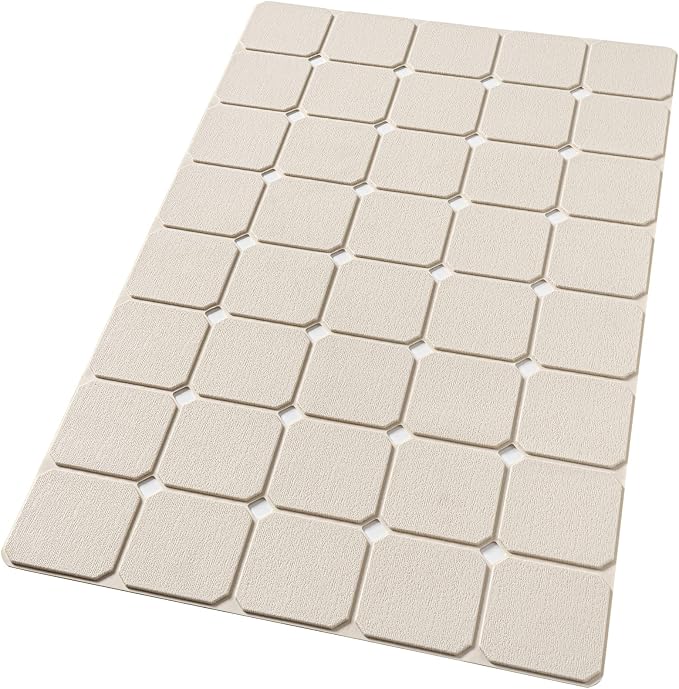 Bath Mat for Textured Tub: Silicone Bathtub Mat Foldable Shower Mat Non Slip Tub Mat No Suction Cups 28 X 17.7Inch - Beige