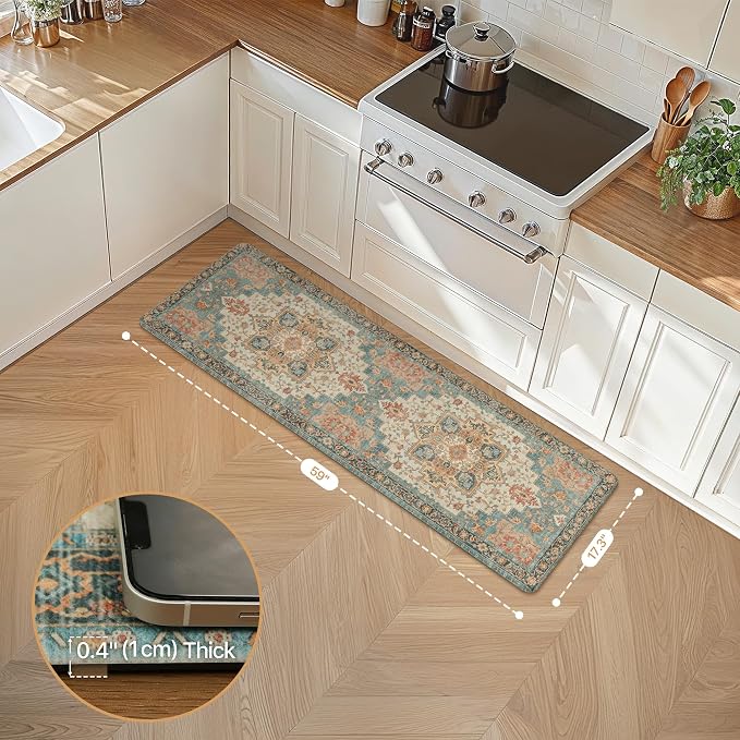 GENIMO Kitchen Mats for Floor, Washable Anti Fatigue Mat for Cushioned, 17.3"x59", Waterproof Kitchen Rugs, Non Slip Foam Comfort Standing Mat Rug for Home, Runner, Laundry, Peach Orange