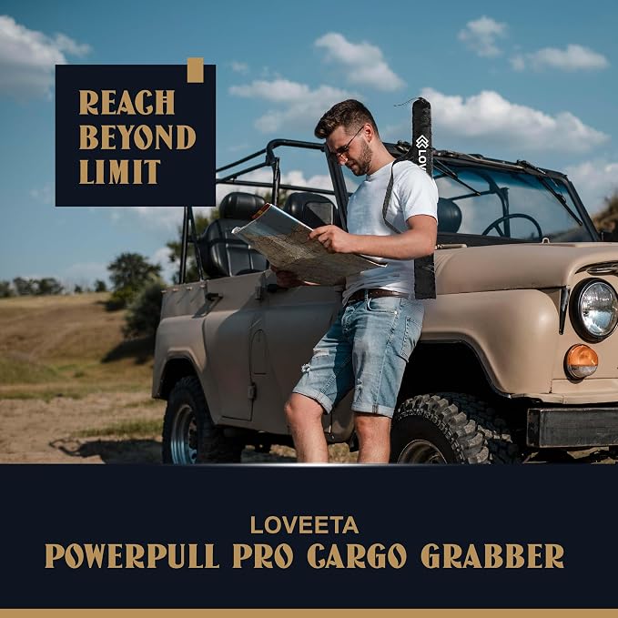 LOVEETA® 6.3 Ft Cargo Grabber Reach Retriever Tool - 2.0 New Upgraded Extendable Pickup Truck Bed Accessories, Multi-Use Truck Bed Reach Tool (Jet Black) - 2 Hooks