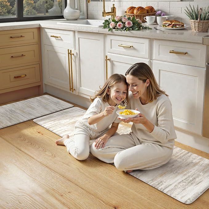 KIMODE Anti Fatigue Kitchen Mats for Floor, Farmhouse Brown Kitchen Rugs Sets of 2, Summer Cushioned Kitchen Floor Mats, Comfort Standing Mats for Sink Laundry Office Desk 20"x59"+20"x32"