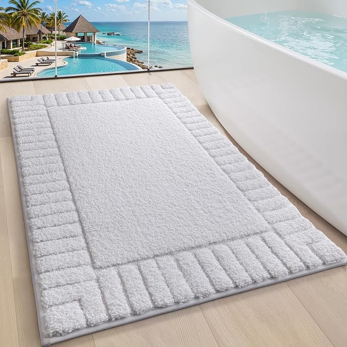 LUMI Bathroom Rugs Non Slip with Rubber Backing, Extra Soft Plush Microfiber Bath Rug Absorbent, Machine Washable Bath Mat Quick Dry for Tub, Shower, Hotel, White, 24"x36"