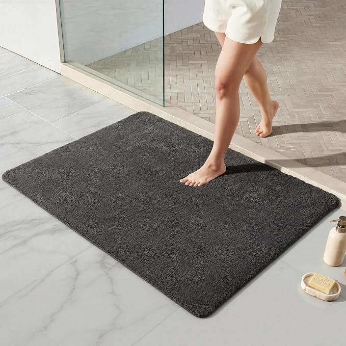 TYUU Large Bathroom Rugs, Ultra Soft Super Absorbent Bath Rugs Non Slip Washable Quick Dry Bath Mat with Rubber Backing for Bathroom Floor, Shower, or Sink, Dark Grey 3' x 4'