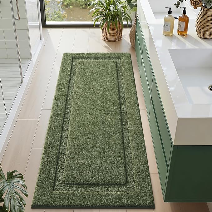 LUMI Extra Large Ultra Soft Bathroom Rugs Non Slip with Rubber Backing, Absorbent Washable Bath Mat Quick Dry, Upgraded Premium Microfiber Plush Carpet for Bathtub and Shower Floor, Green, 24x60
