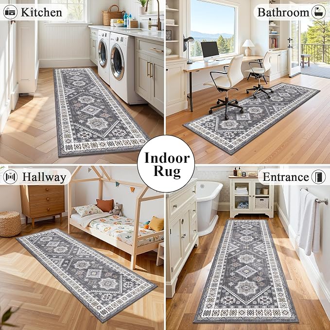 HEBE Washable Kitchen Rugs Runner 24"x60", Non Slip Hallway Runner Rug, Low Pile Entryway Rug Laundry Room Mat Kitchen Carpet Runners for Hallways, Bathroom, Laundry, Bedside Rug