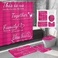 4Pcs Family Shower Curtain Sets with Non-Slip Rugs, Toilet Lid Cover and Bath Mat, Pink Home Bathroom Decor Set Accessories Waterproof Shower Curtains with 12 Hooks, 72 x 72 Inch