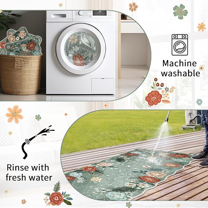 Homcomoda Floral Kitchen Rugs Mats for Floor 3PC, Farmhouse Non Slip Kitchen Rug Runner, Washable Non Skid Kitchen Rugs, Comfort Standing Mat for Laundry, Desk, Bar, Office