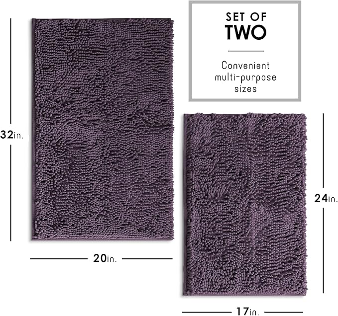 Hearth & Harbor Bathroom Rugs, Chenille Bath Mat - Machine Washable Bath Mats for Bathroom Non-Slip Backing Rubber, Quick Dry Bathroom Mat
